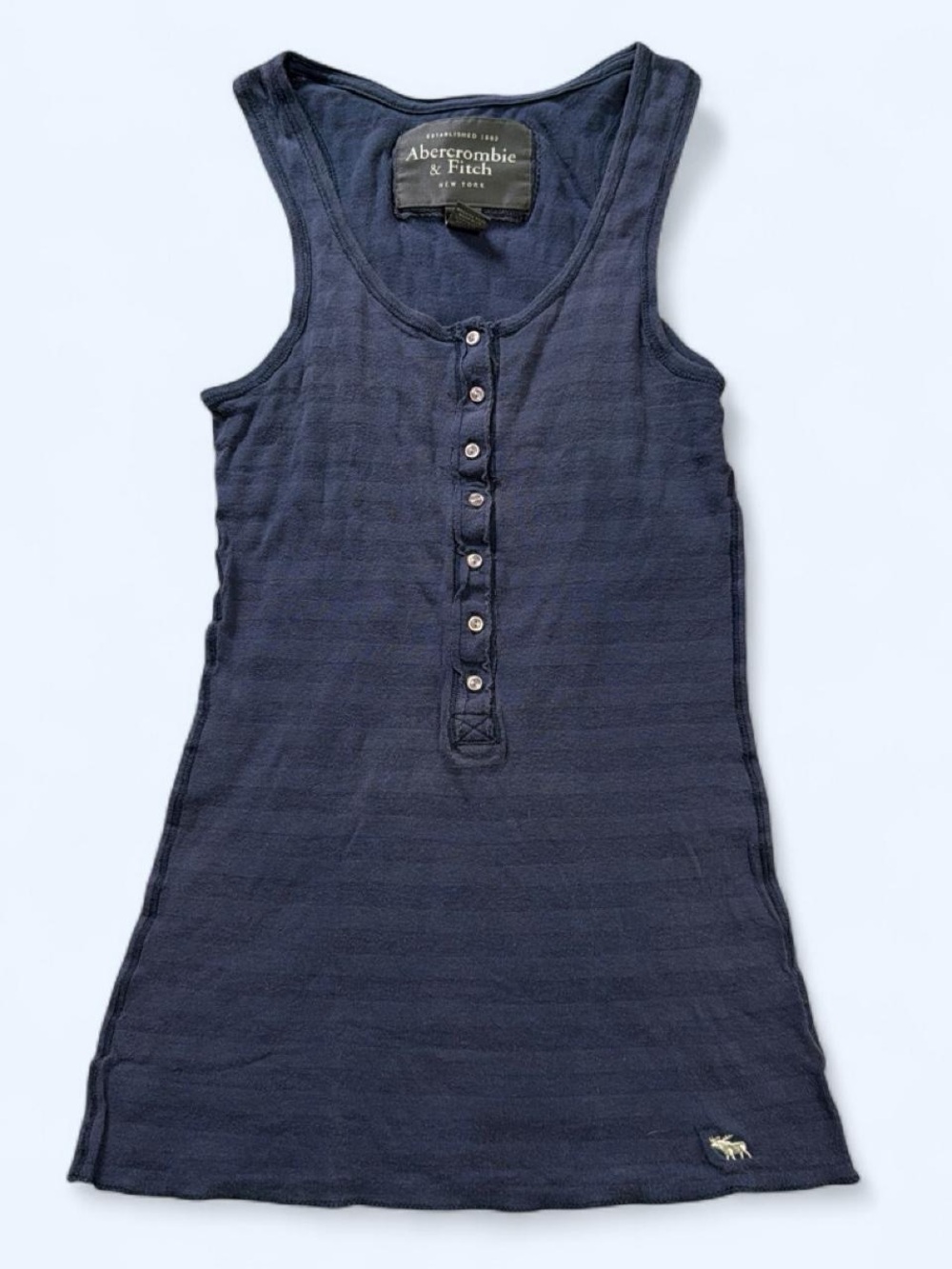 Y2k Abercrombie & Fitch Women's Navy Button Henley Tank